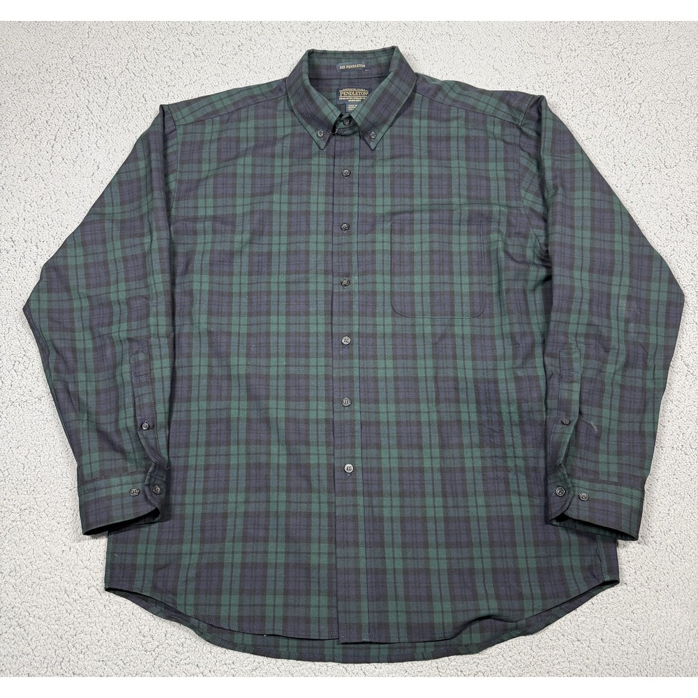 Pendleton Shirt Mens XL Green Black Watch Tartan Wool Long Sleeve‎ Button Down